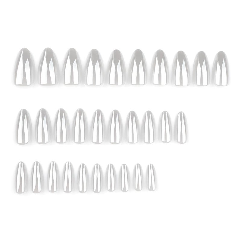 CTTHNBD Medium Press on Nails Almond - Chrome White Fake Nails - Solid Color Full Cover Stick on False Nail - for Women 24 Pcs - Image 2